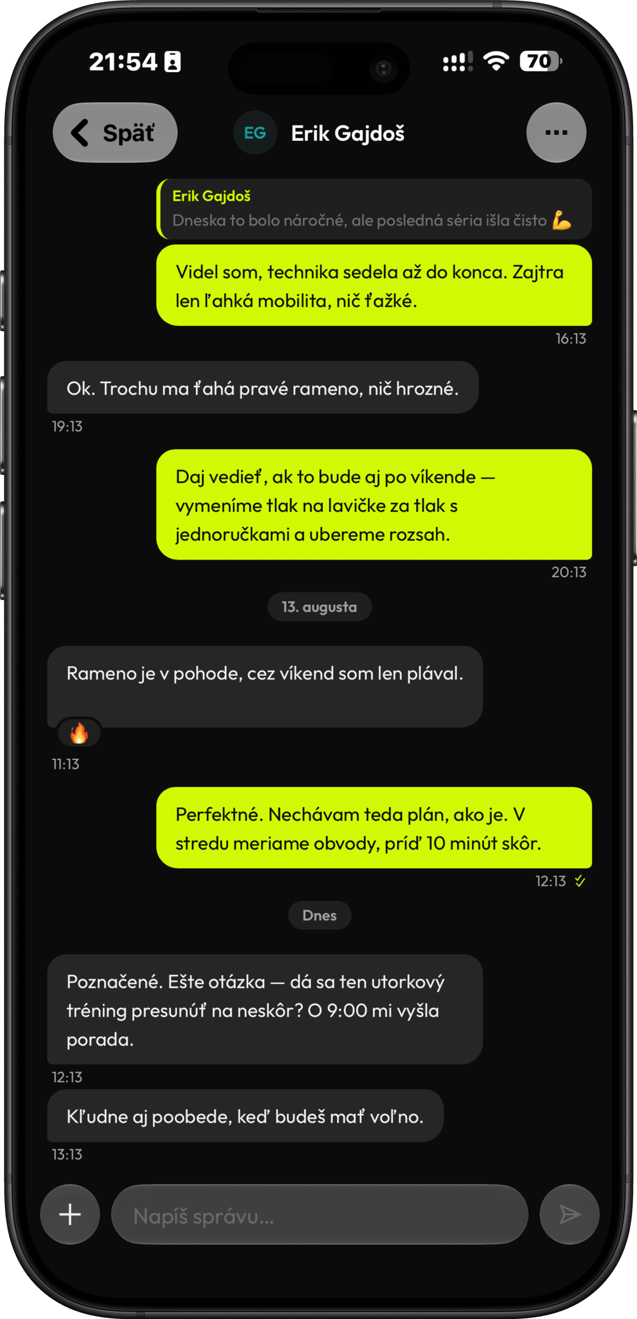 RepUp Trainer — chat trenéra s klientem o průběhu tréninku